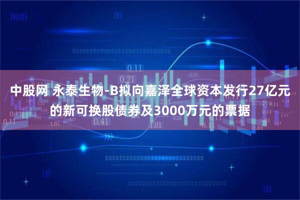 中股网 永泰生物-B拟向嘉泽全球资本发行27亿元的新可换股债券及3000万元的票据